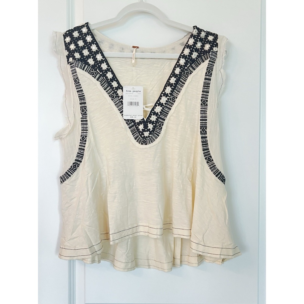 NWT Free People Market Place V-NeckEmbroidered Top Size S